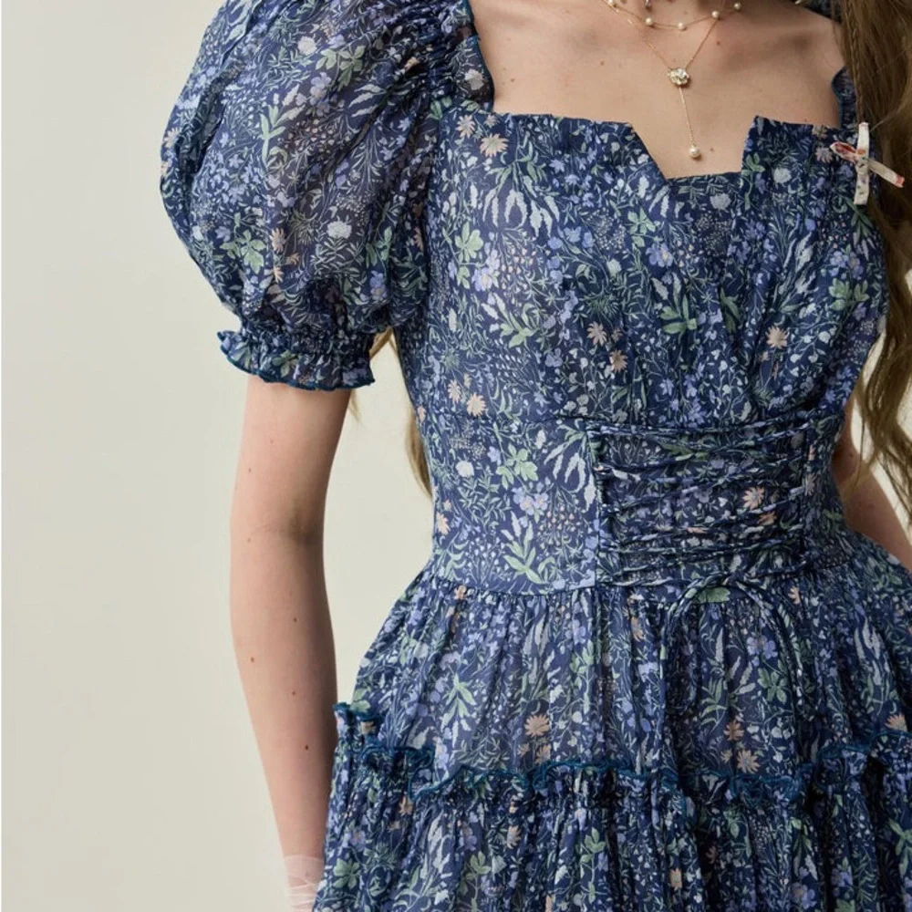 NWOT Linenniave JULIA 35 FLORAL LINEN DRESS Midnight Floral Medium - Picture 5 of 16